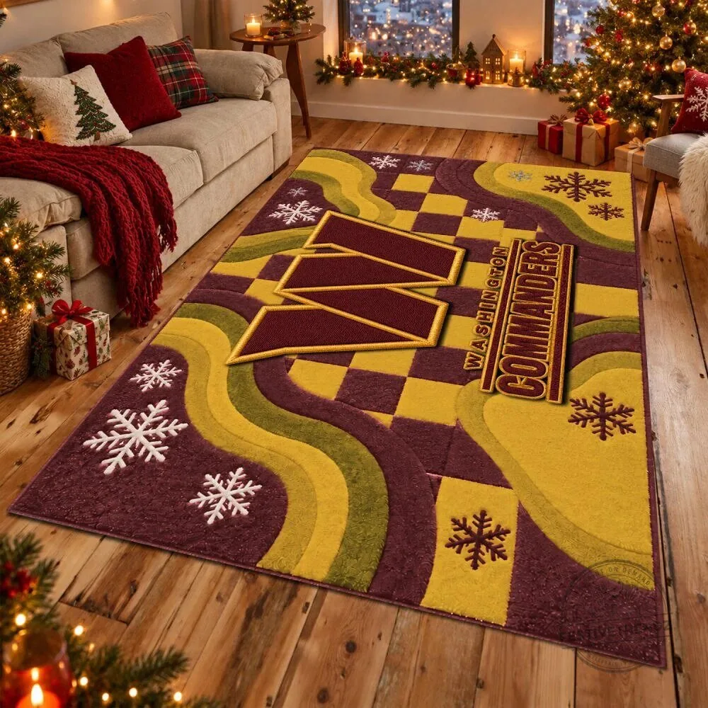Washington Commanders Football Team Logo Wavy Checkered Pattern Area Rug