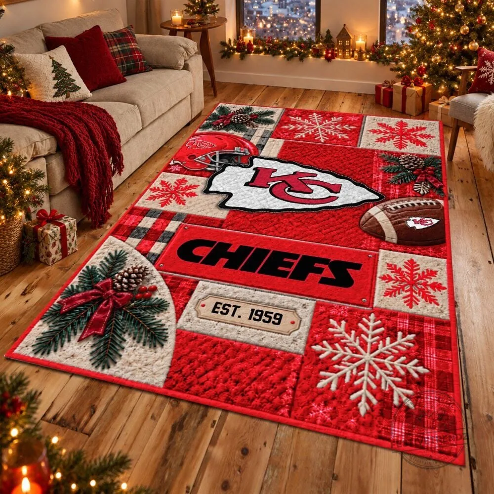 Kansas City Chiefs Christmas Holiday Home Decor Area Rug