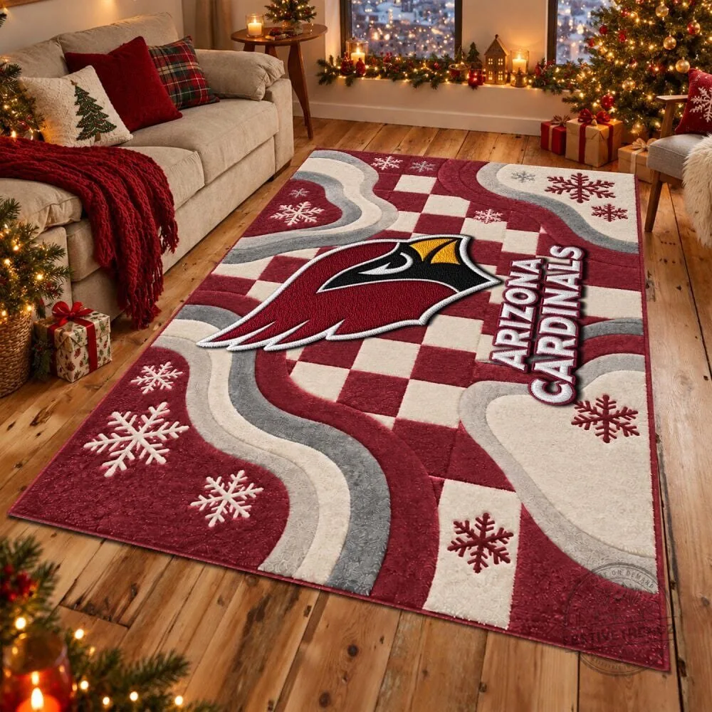 Arizona Cardinals Football Team Snowflake Christmas Holiday Area Rug