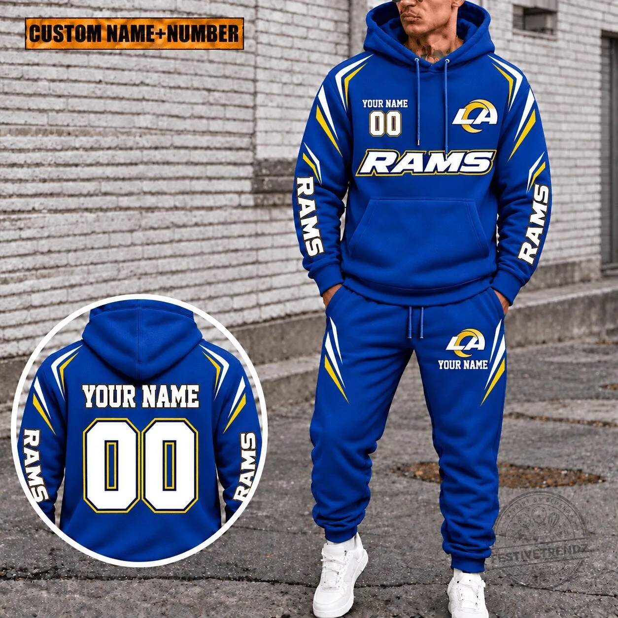 Los Angeles Rams Personalized Royal Blue Hoodie and Sweatpants Set