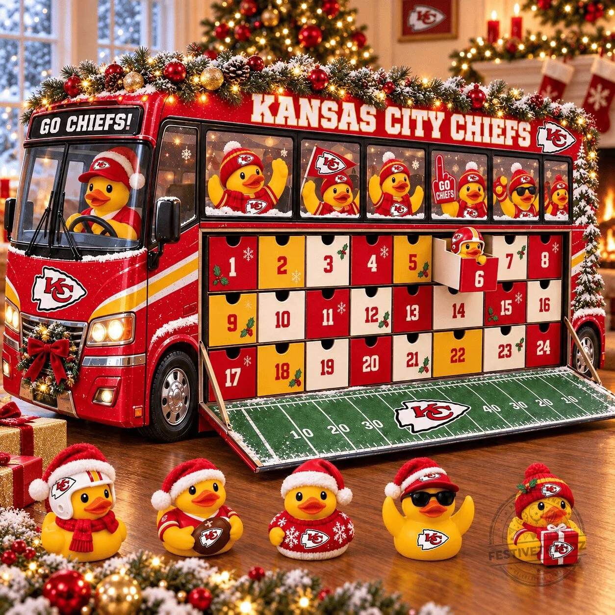 Kansas City Chiefs Football Team Christmas Advent Calendar with Rubber Ducks