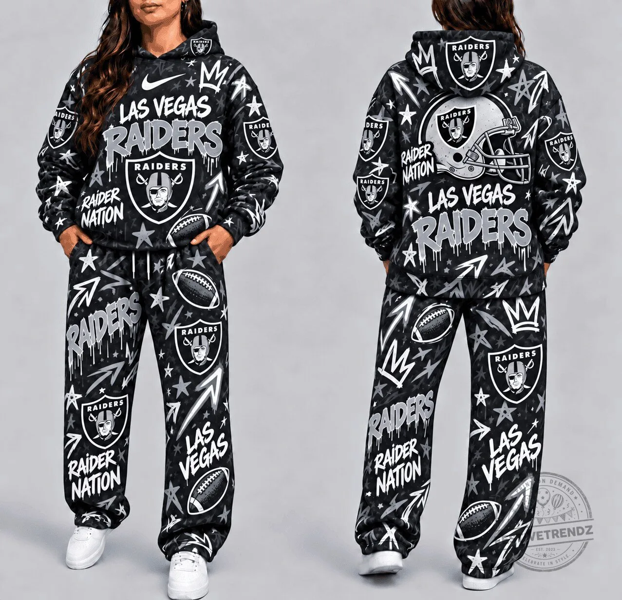 Las Vegas Raiders Football Team Graffiti Style Hoodie for Women