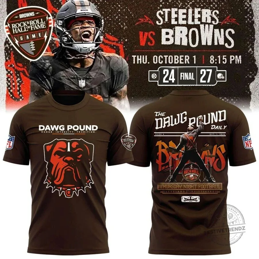 Rock and Roll Hall of Fame Game T-Shirt featuring Cleveland Browns Dawg Pound Design
