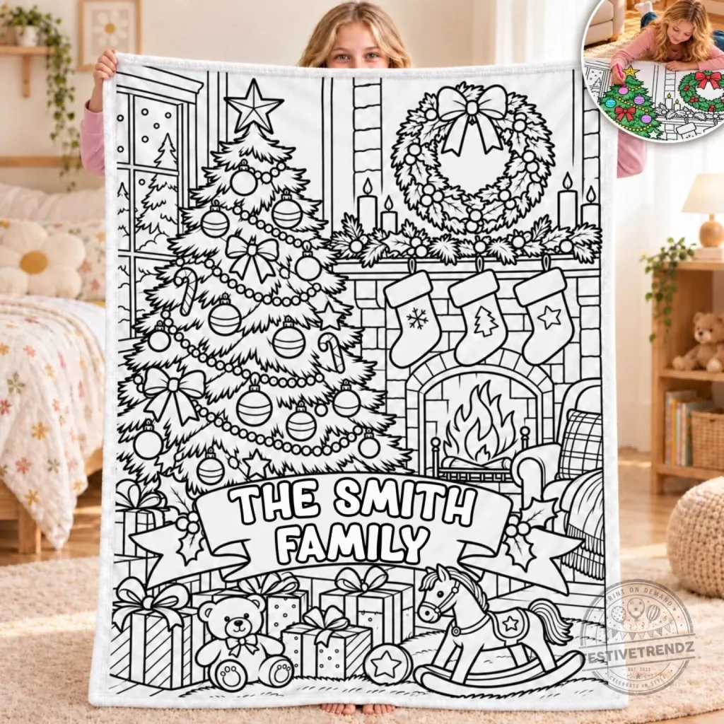 Personalized Christmas Coloring Blanket for The Smith Family, Holiday Doodle Gift Personalized Christmas Coloring Blanket for The Smith Family, Holiday Doodle Gift
