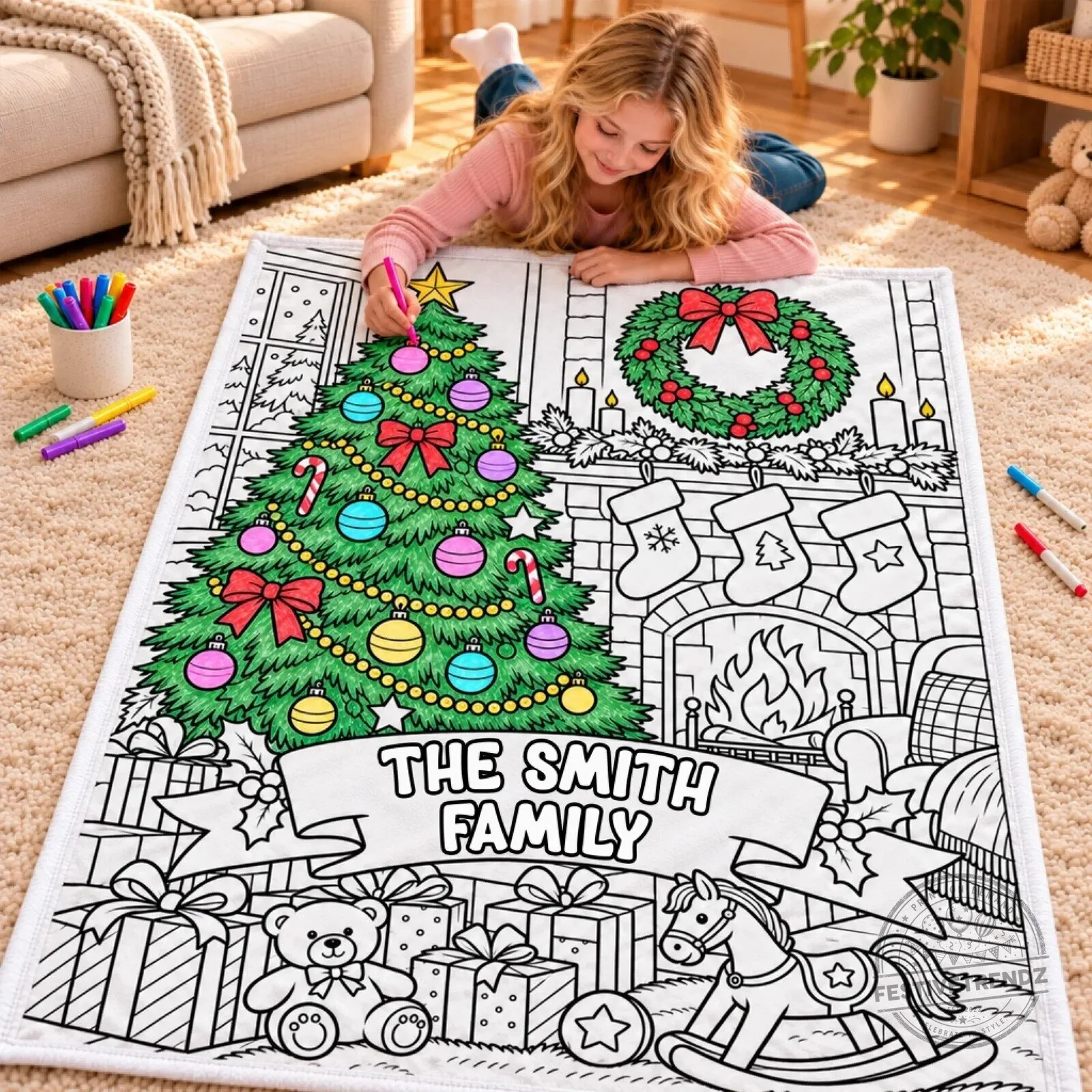 Personalized Christmas Coloring Blanket for The Smith Family, Holiday Doodle Gift 6 Personalized Christmas Coloring Blanket for The Smith Family, Holiday Doodle Gift