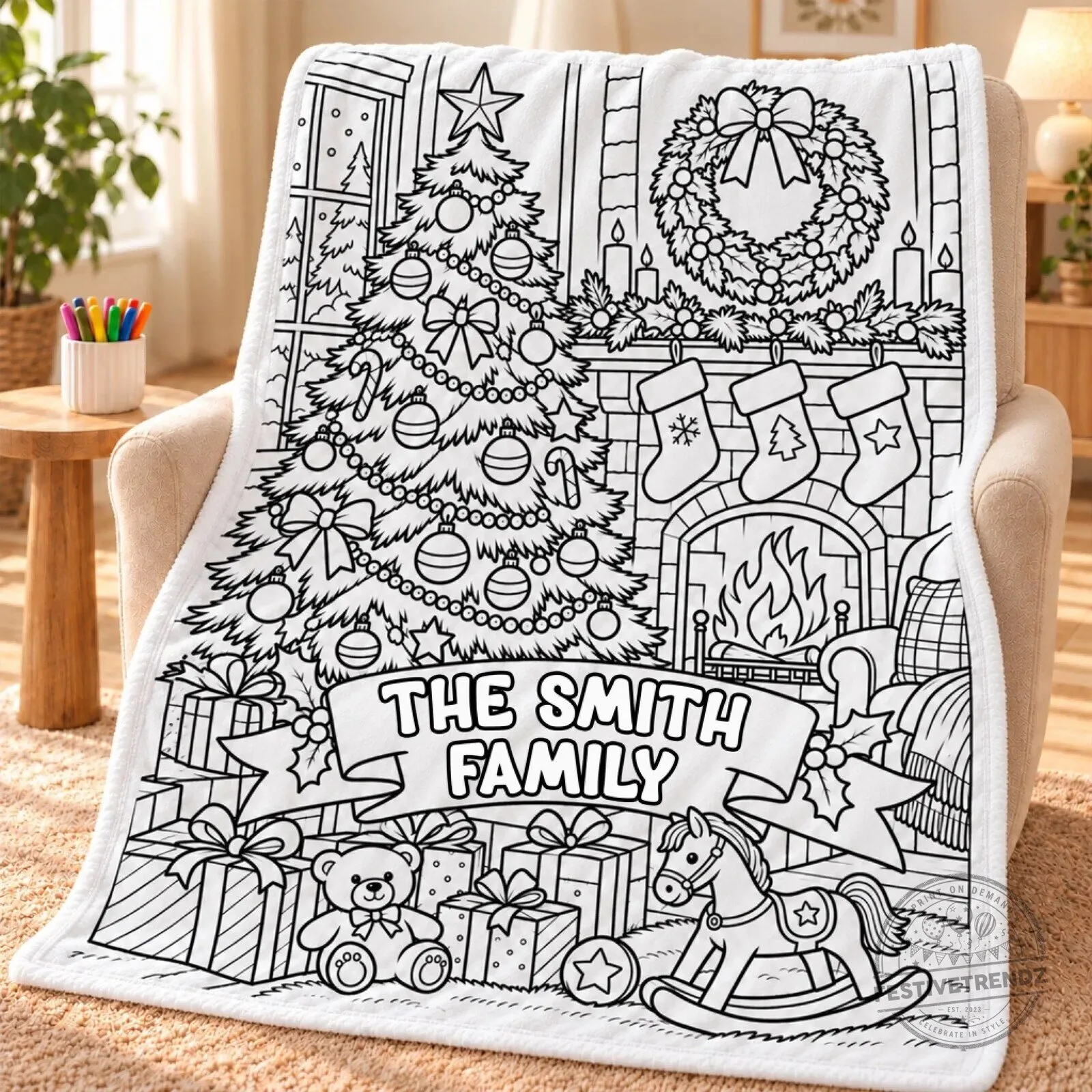 Personalized Christmas Coloring Blanket for The Smith Family, Holiday Doodle Gift 8 Personalized Christmas Coloring Blanket for The Smith Family, Holiday Doodle Gift