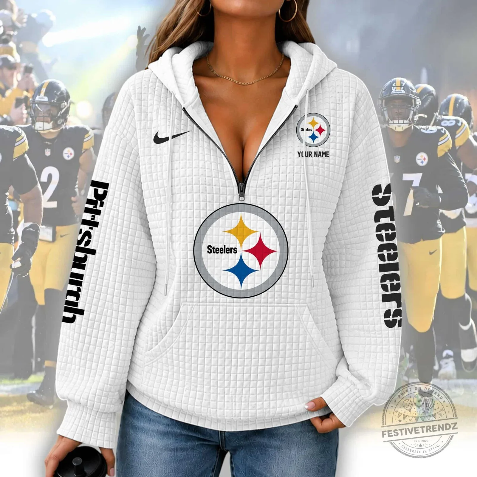 Pittsburgh Steelers Women's Waffle Knit Half-Zip Hoodie