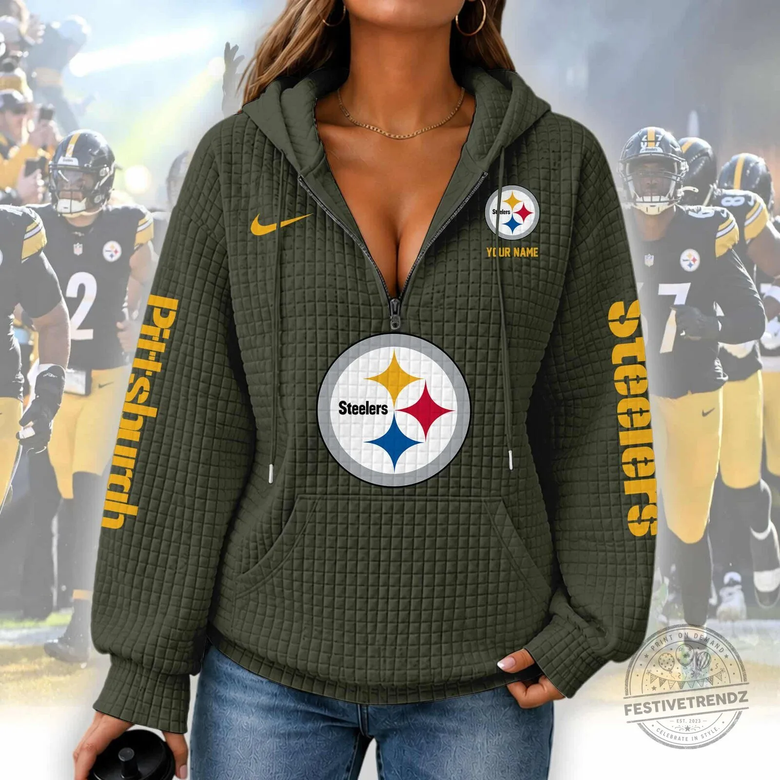 Pittsburgh Steelers Women's Waffle Knit Half-Zip Hoodie 10 Pittsburgh Steelers Women