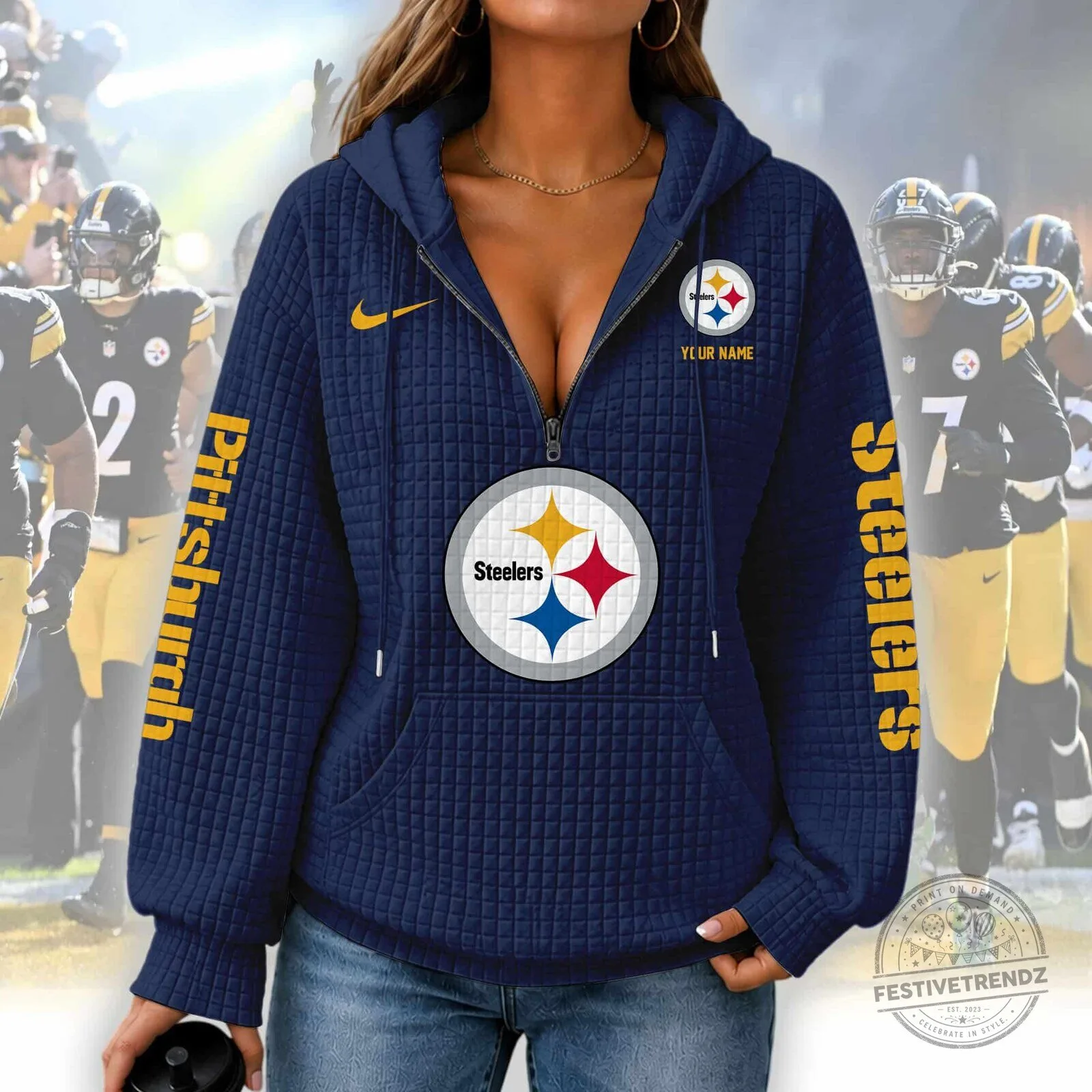 Pittsburgh Steelers Women's Waffle Knit Half-Zip Hoodie 11 Pittsburgh Steelers Women