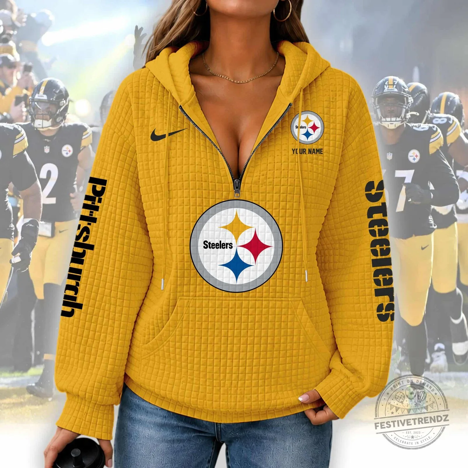 Pittsburgh Steelers Women's Waffle Knit Half-Zip Hoodie 13 Pittsburgh Steelers Women