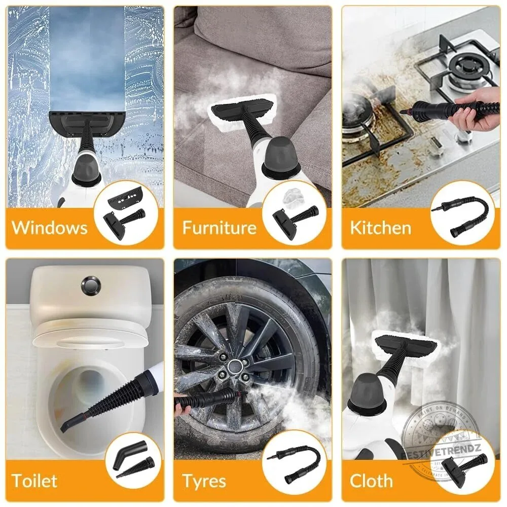 Handheld Pressurized Steam Cleaner Kit with 11 Accessories for Home Cleaning 10 Handheld Pressurized Steam Cleaner Kit with 11 Accessories for Home Cleaning