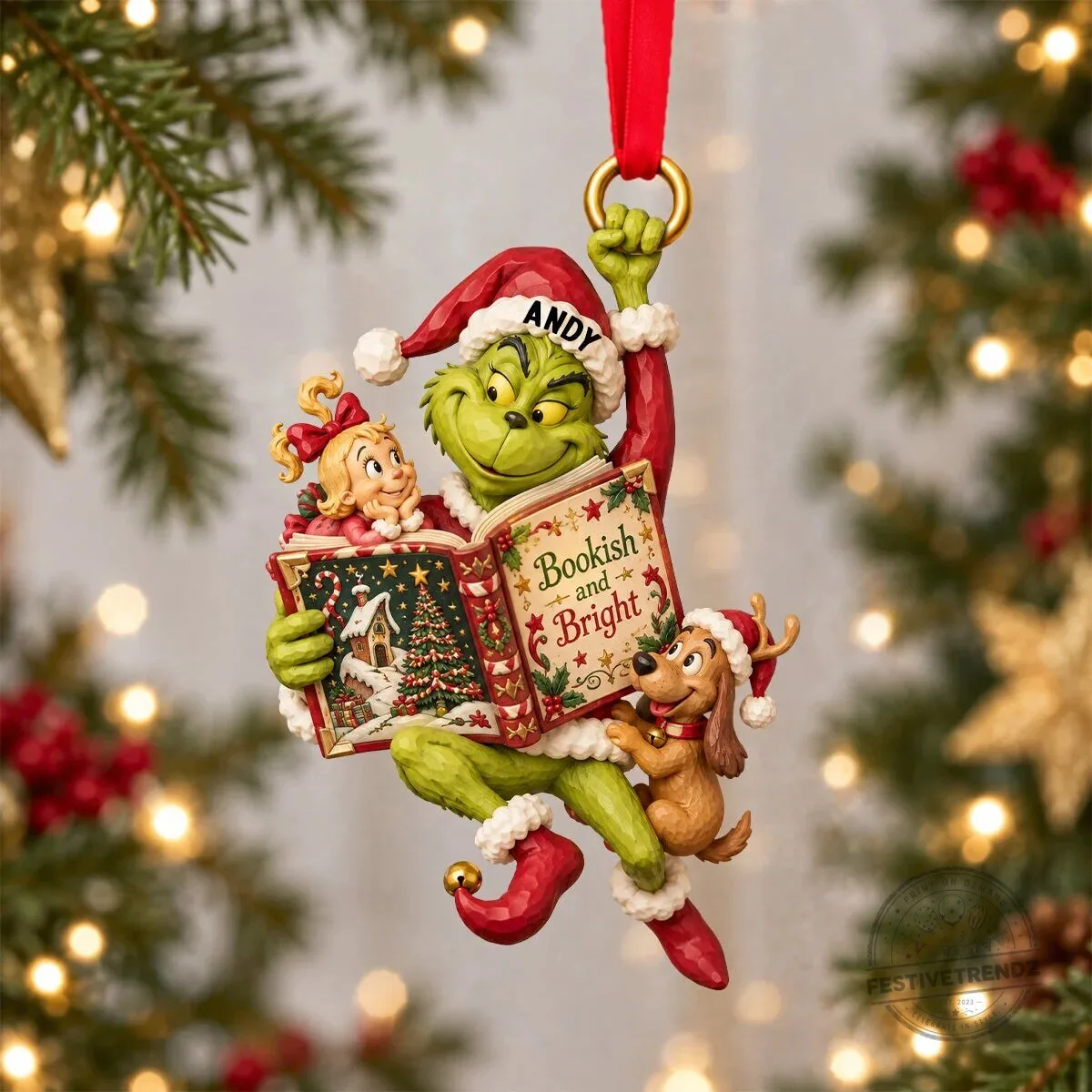 The Grinch Bookish and Bright Personalized Christmas Tree Ornament