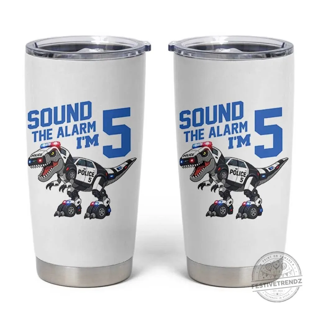 Funny Dinosaur Police Patrol 5th Birthday Stainless Steel Tumbler Cup