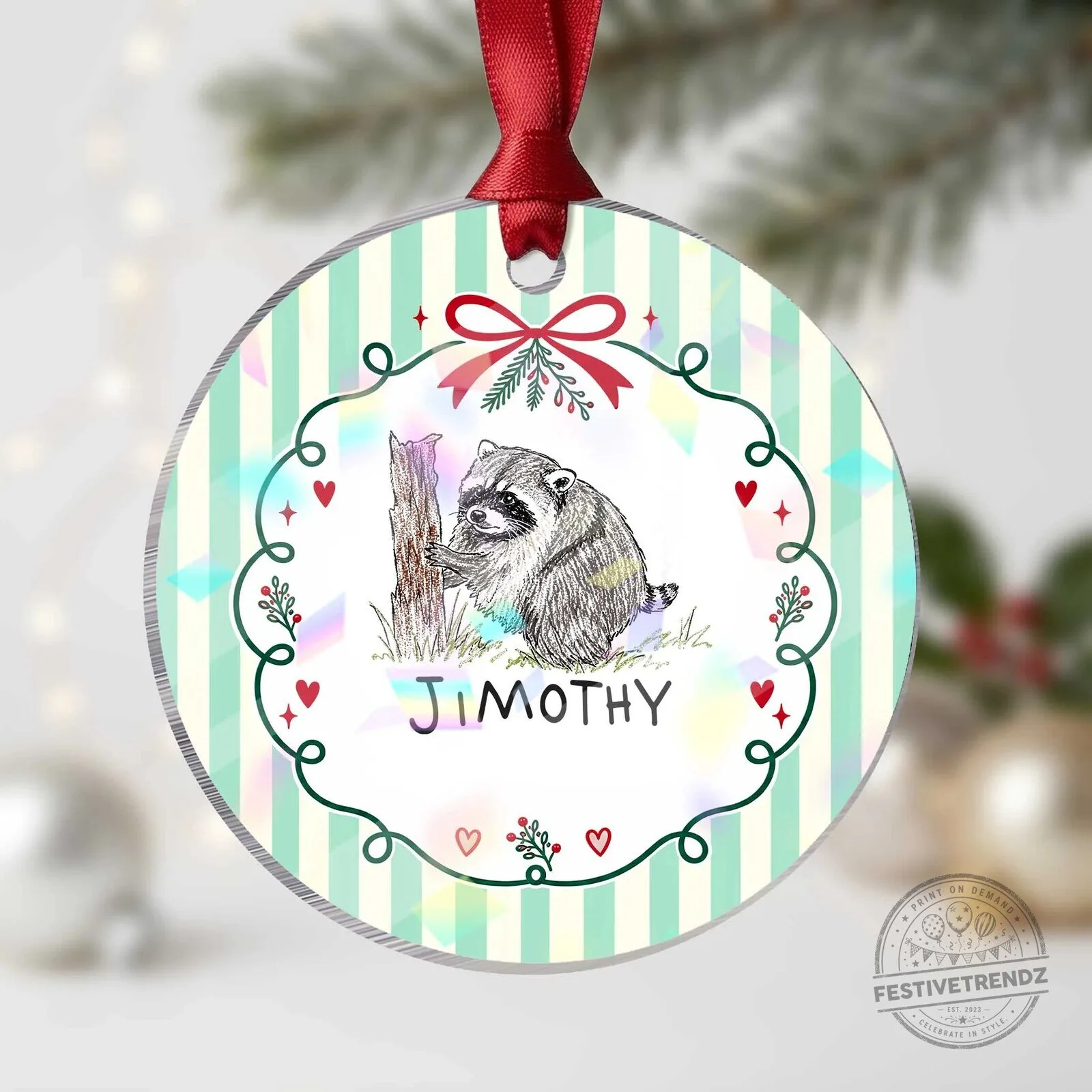 Jimothy Funny Viral Seattle Raccoon Crayon Drawing Holographic Ornament 1 Jimothy Funny Viral Seattle Raccoon Crayon Drawing Holographic Ornament