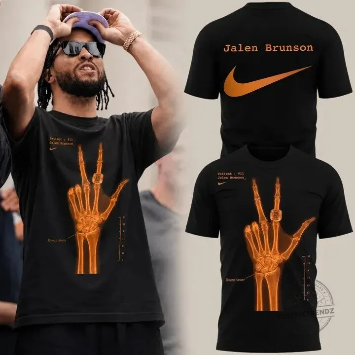 Jalen Brunson X-Ray Hand Basketball Player Black T-Shirt