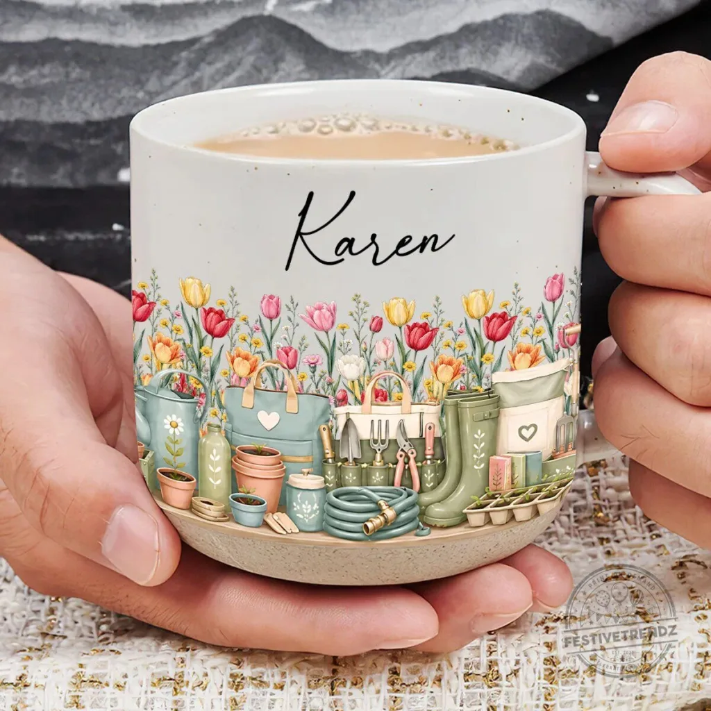 Personalized Gardening Tools and Flowers Mug for Gardeners Personalized Gardening Tools and Flowers Mug for Gardeners