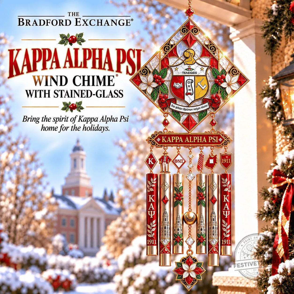 Kappa Alpha Psi Fraternity Christmas Stained Glass Wind Chime